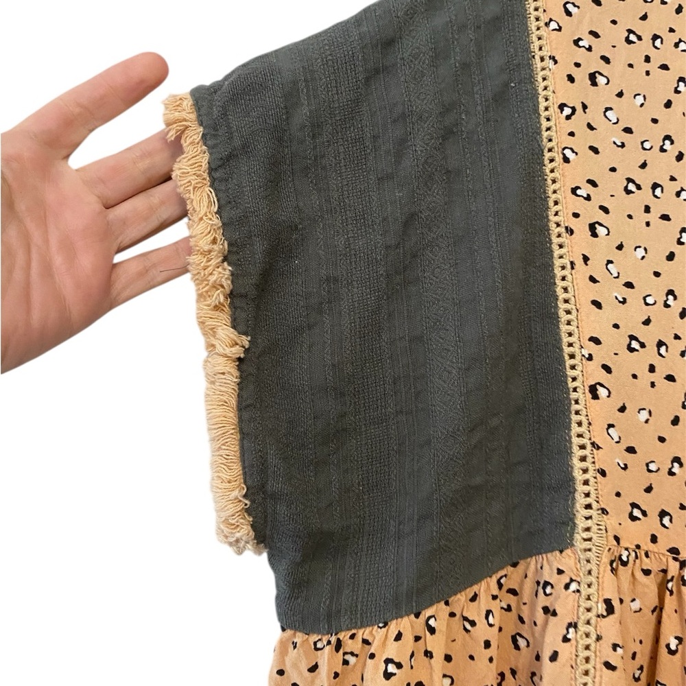 THML Boho Embroidered Peasant Top in Olive and Tan - Picture 2 of 4